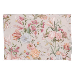 White Cats Pink Roses Floral Kussensloop