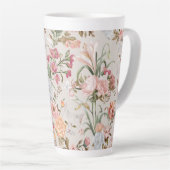 White Cats Pink Roses Floral Latte Mok (Rechterhoek)