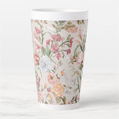 White Cats Pink Roses Floral Latte Mok (Voorkant)