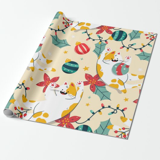 White Cats Wrapping Paper Cadeaupapier (Uitgerold)