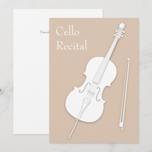 White Cello & Bow Music Overweging Concert Beige Kaart (Voorkant / Achterkant)