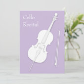 White Cello & Bow Music Overweging Concert Lavende Kaart (Staand voorkant)