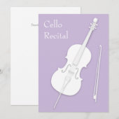 White Cello & Bow Music Overweging Concert Lavende Kaart (Voorkant / Achterkant)