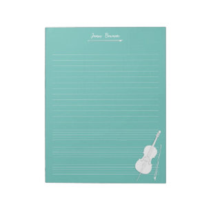 White Cello & Bow Personalized Music Class Aqua Notitieblok