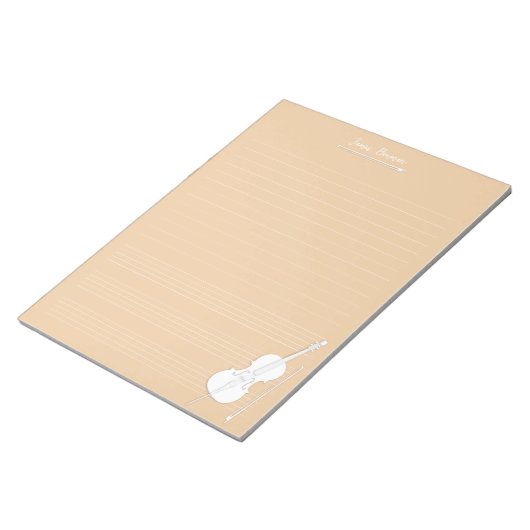 White Cello & Bow Personalized Music Class Beige Notitieblok (Schuin)