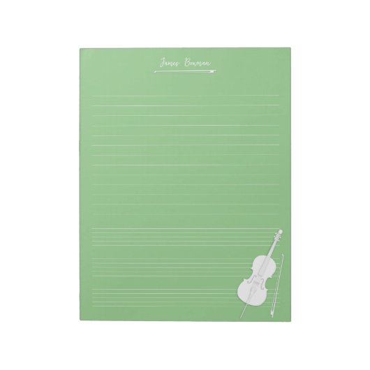 White Cello & Bow Personalized Music Class Green Notitieblok (Linkerzijde)