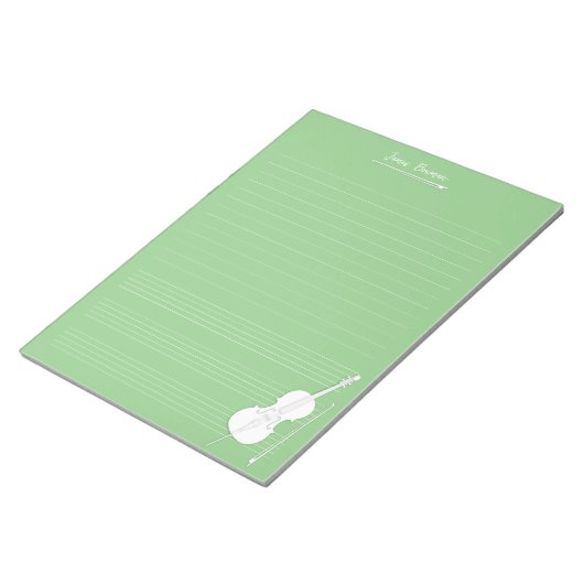 White Cello & Bow Personalized Music Class Green Notitieblok (Schuin)