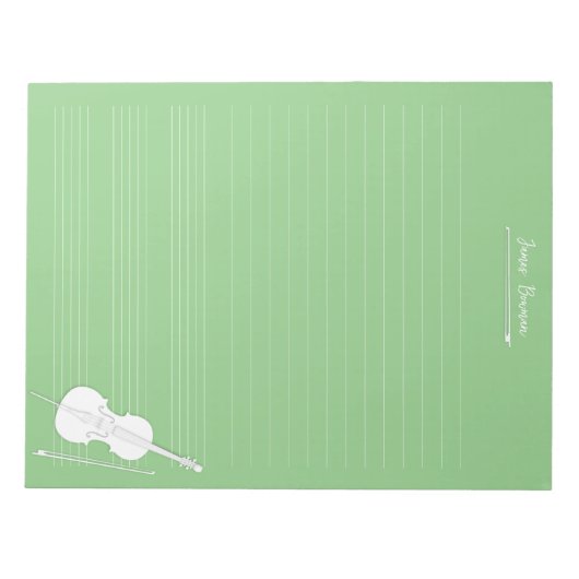 White Cello & Bow Personalized Music Class Green Notitieblok (Voorkant)