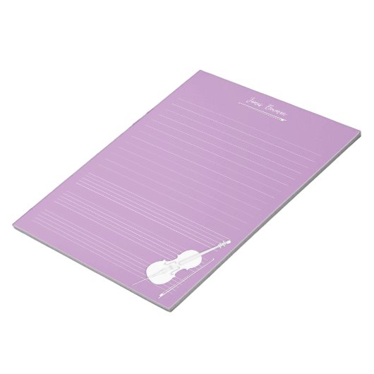 White Cello & Bow Personalized Music Class Lila Notitieblok (Schuin)