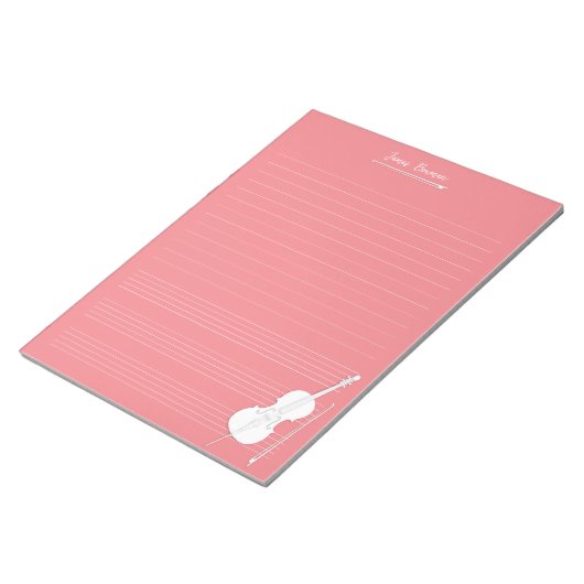 White Cello & Bow Personalized Music Class Mauve Notitieblok (Schuin)