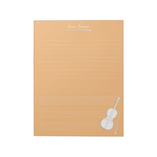 White Cello & Bow Personalized Music Class Oranje Notitieblok (Linkerzijde)