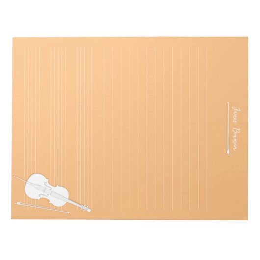 White Cello & Bow Personalized Music Class Oranje Notitieblok (Voorkant)