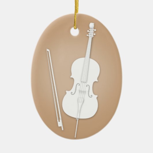 White Cello met Bodbruine muziek Keramisch Ornament (Voorkant)