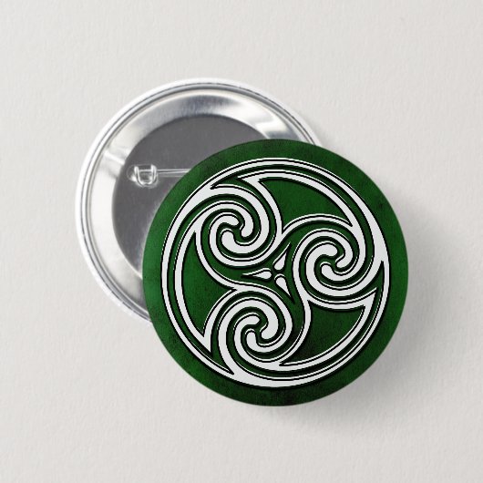 White Celtic Irish Knot Triskelion Green Button (Voorkant /achterkant)