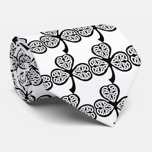 White Celtic Shamrock Stropdas (Opgerold)