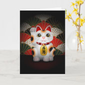 White Ceramic Maneki Neko Kaart (Gele Bloem)