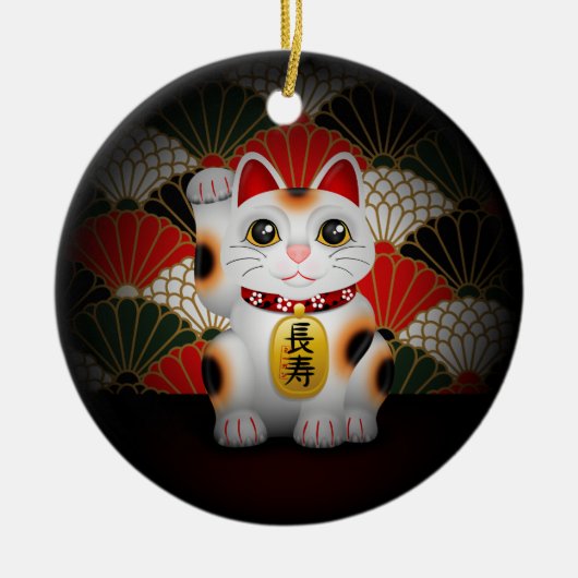 White Ceramic Maneki Neko Keramisch Ornament (Voorkant)