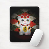 White Ceramic Maneki Neko Muismat (Met muis)