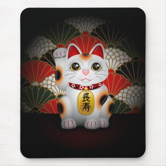 White Ceramic Maneki Neko Muismat (Voorkant)