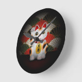 White Ceramic Maneki Neko Ronde Klok (Hoek)
