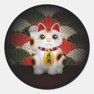 White Ceramic Maneki Neko Ronde Sticker