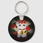White Ceramic Maneki Neko Sleutelhanger (Voorkant)