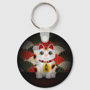 White Ceramic Maneki Neko Sleutelhanger