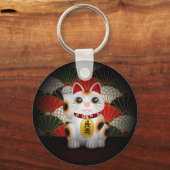 White Ceramic Maneki Neko Sleutelhanger (Voorkant)