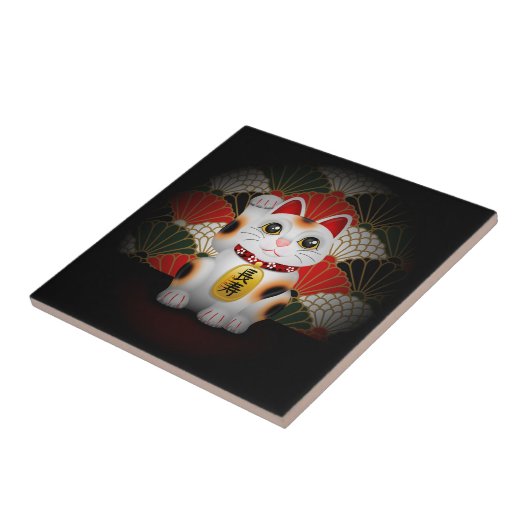 White Ceramic Maneki Neko Tegeltje (Zijkant)