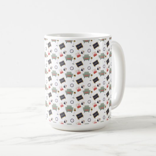 White ceramic mug featuring a playful pattern koffiemok (Voorkant rechts)