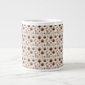 White ceramic mug featuring a repetitive floral  grote koffiekop