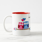 White Ceramic Mug with Romantic Owl Couple Tweekleurige Koffiemok (Links)