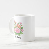 White Ceramic Personalized Mug with Floral Design  Koffiemok (Voorkant links)