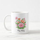 White Ceramic Personalized Mug with Floral Design  Koffiemok (Links)