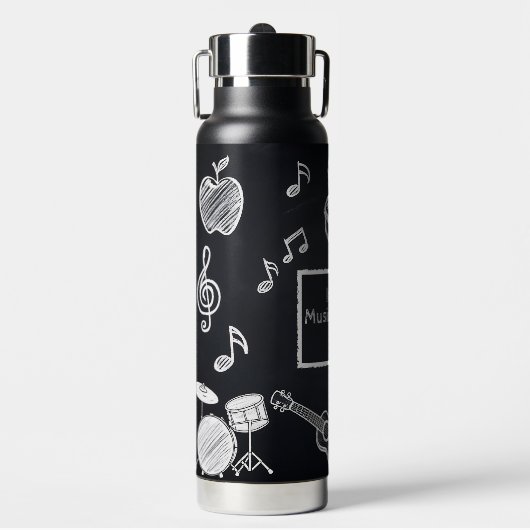 White Chalk Blackboard Elementary Music Teacher Waterfles (Voorkant)