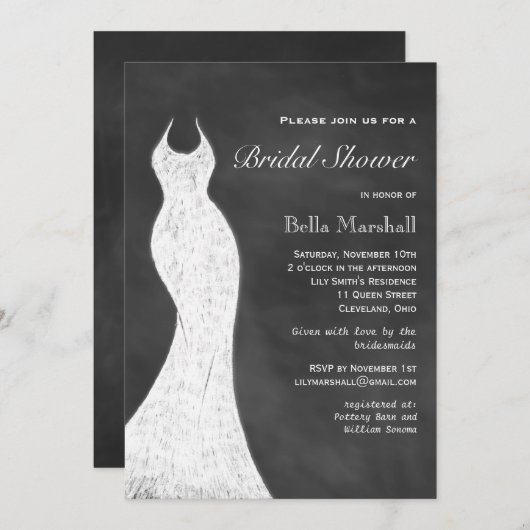 White Chalk Bridal Shower Invitation Kaart (Voorkant / Achterkant)