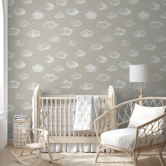 White Chalk Clouds On Dove Grey Background Behang (Kinderen)