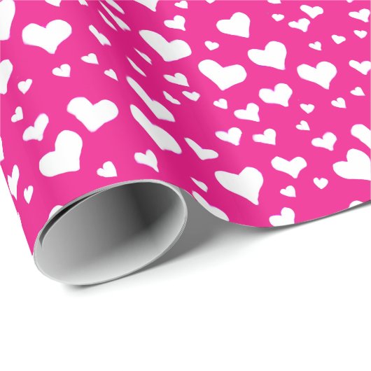 White Chalk Hearts on Fuchsia Pink Cadeaupapier (Rol Hoek)