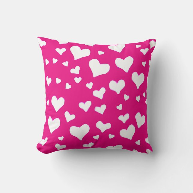 White Chalk Hearts on Fuchsia Pink Kussen (Voorkant)