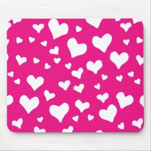 White Chalk Hearts on Fuchsia Pink Muismat