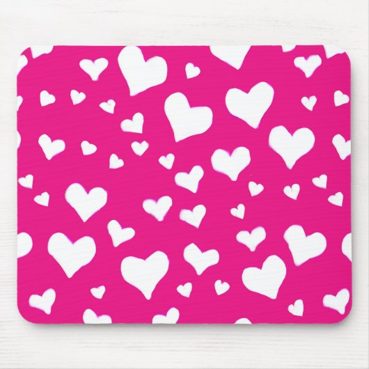White Chalk Hearts on Fuchsia Pink Muismat (Voorkant)