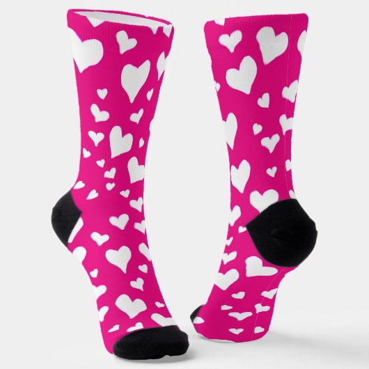 White Chalk Hearts on Fuchsia Pink Sokken (Gebogen)