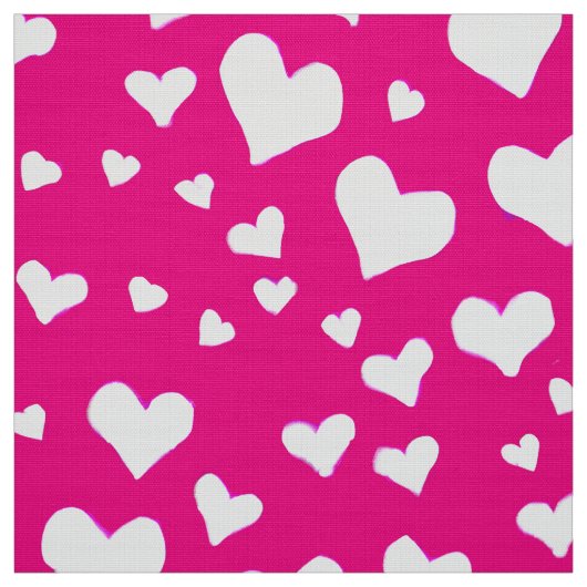White Chalk Hearts on Fuchsia Pink Stof (Swatch)
