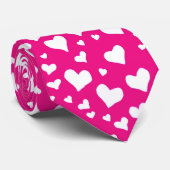 White Chalk Hearts on Fuchsia Pink Stropdas (Opgerold)