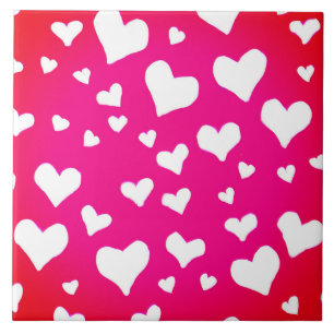 White Chalk Hearts on Fuchsia Pink Tegeltje