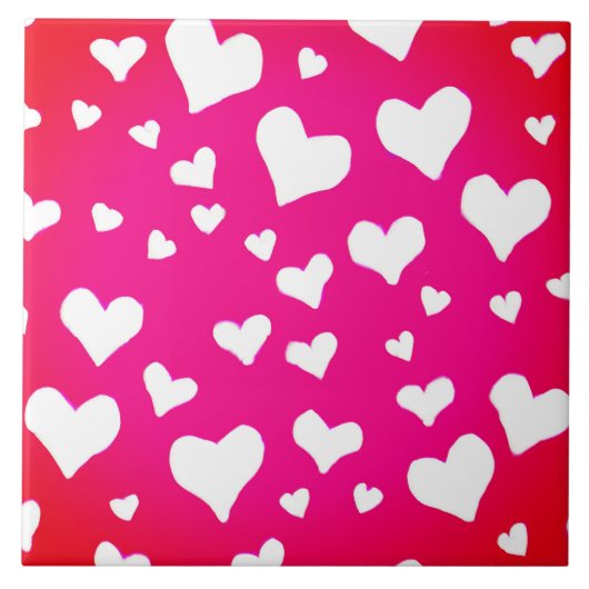 White Chalk Hearts on Fuchsia Pink Tegeltje (Voorkant)