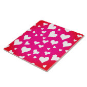 White Chalk Hearts on Fuchsia Pink Tegeltje (Zijkant)