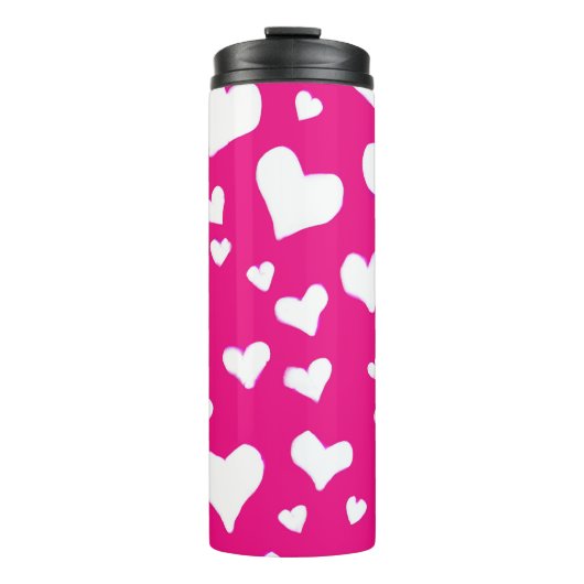 White Chalk Hearts on Fuchsia Pink Thermosbeker (Voorkant)