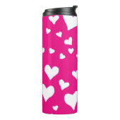 White Chalk Hearts on Fuchsia Pink Thermosbeker (Gedraaid links)