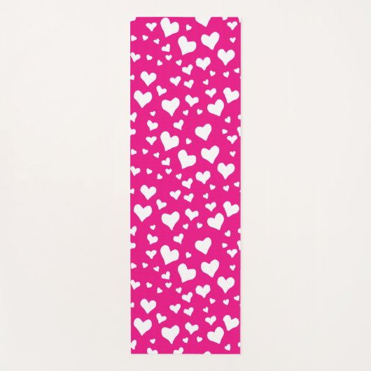 White Chalk Hearts on Fuchsia Pink Yogamat (Voorkant)